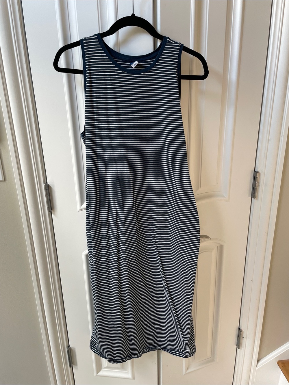 Sleeveless Maternity Navy and White Striped Tank Dress